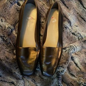 Brown and Burnished Gold loafers size 9.5 medium